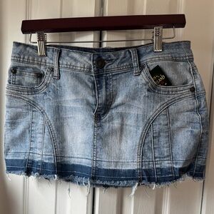 Denim Mini Skirt in Light Blue with Dark Hem